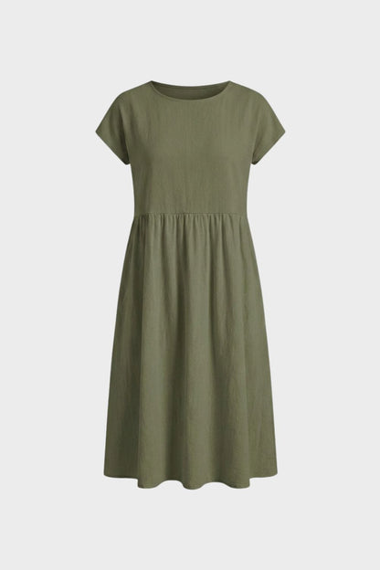 Short Sleeve Round Neck Midi Dress for Women