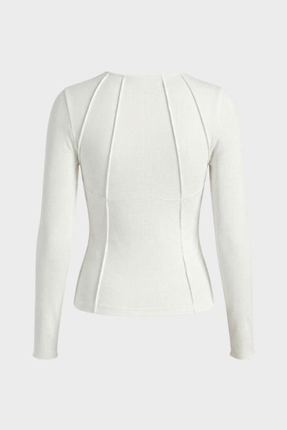 Women's Long Sleeve Round Neck Ribbed Top