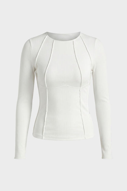 Women's Long Sleeve Round Neck Ribbed Top