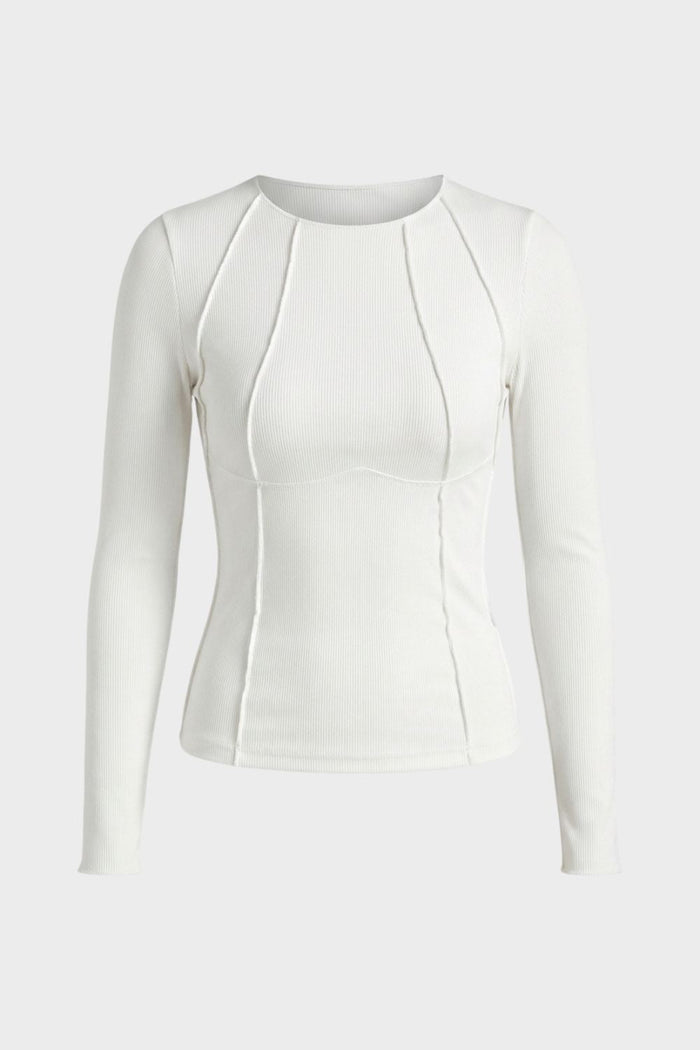 Women's Long Sleeve Round Neck Ribbed Top