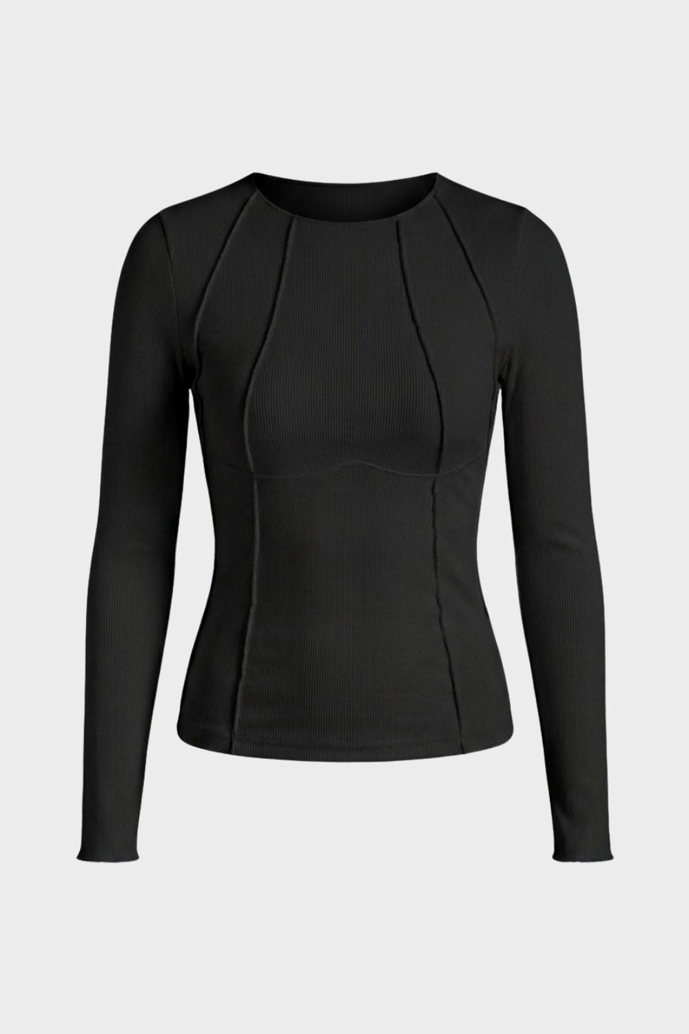 Women's Long Sleeve Round Neck Ribbed Top