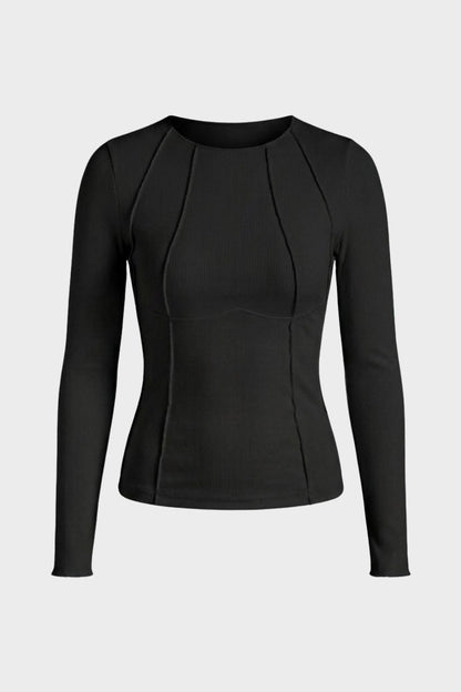 Women's Long Sleeve Round Neck Ribbed Top