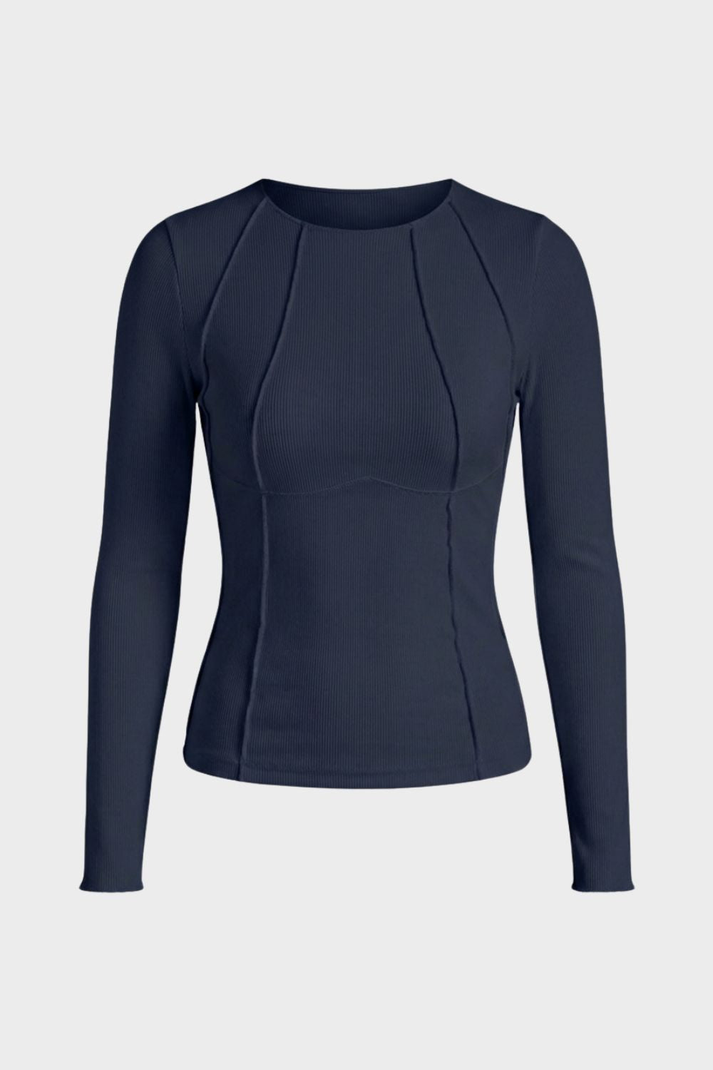 Women's Long Sleeve Round Neck Ribbed Top