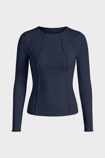 Women's Long Sleeve Round Neck Ribbed Top