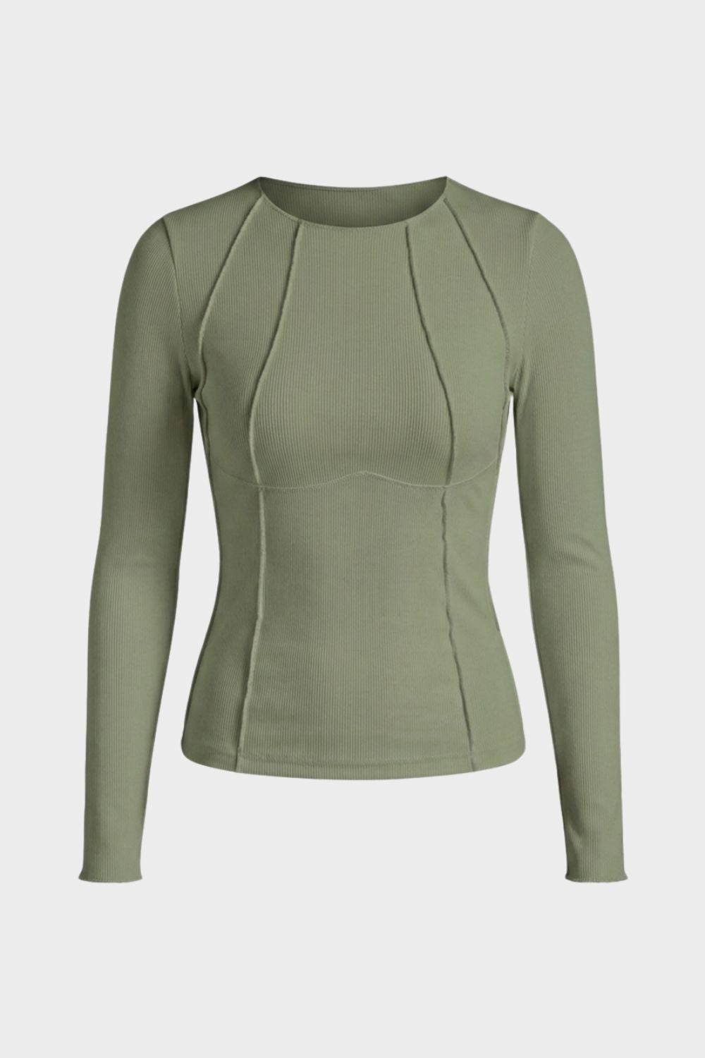 Women's Long Sleeve Round Neck Ribbed Top