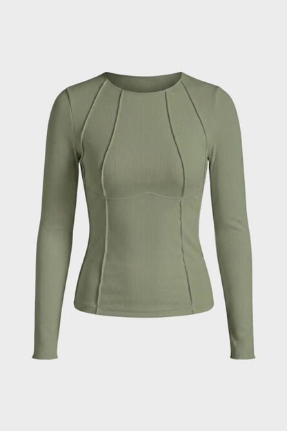 Women's Long Sleeve Round Neck Ribbed Top