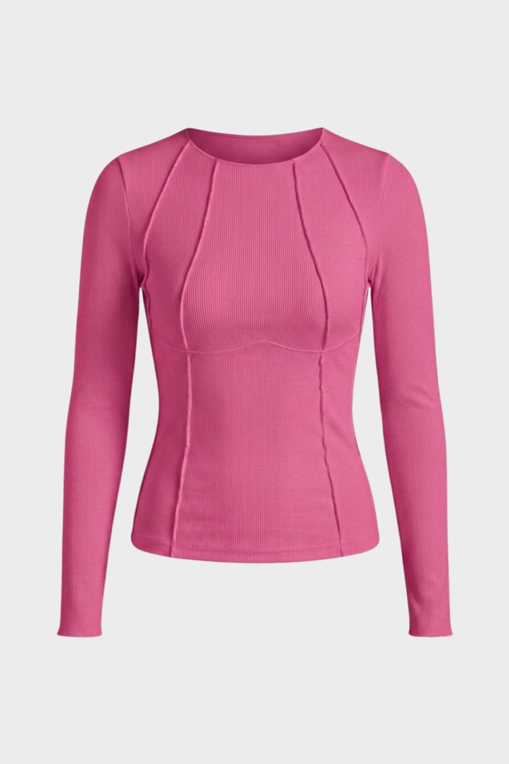 Women's Long Sleeve Round Neck Ribbed Top