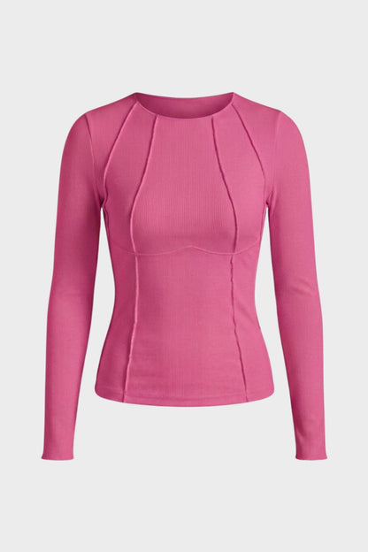 Women's Long Sleeve Round Neck Ribbed Top