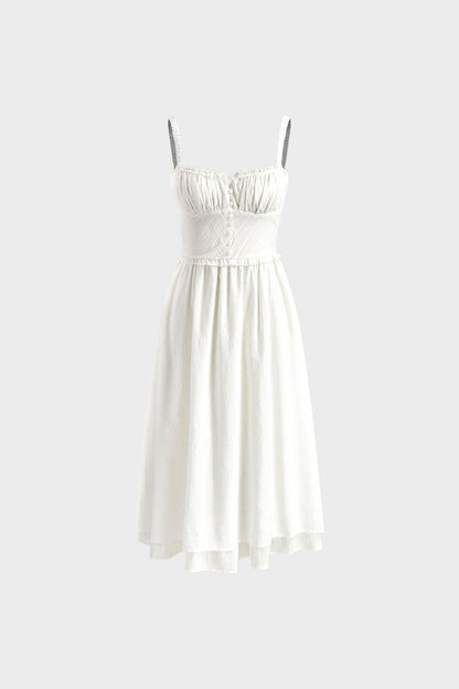 Women's Midi Summer Dress with Straps and Gathering