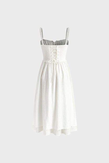 Women's Midi Summer Dress with Straps and Gathering