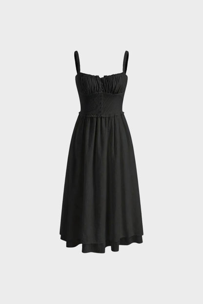 Women's Midi Summer Dress with Straps and Gathering