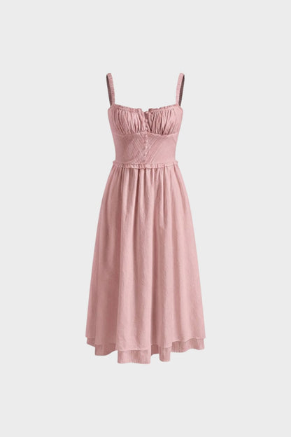 Women's Midi Summer Dress with Straps and Gathering