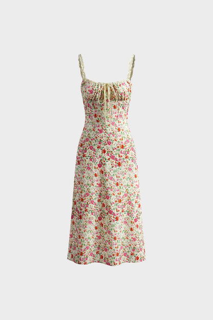 Floral Midi Summer Dress for Women with Straps