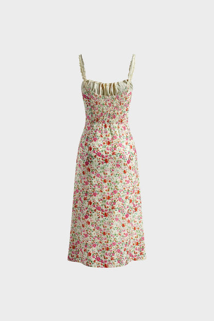 Floral Midi Summer Dress for Women with Straps
