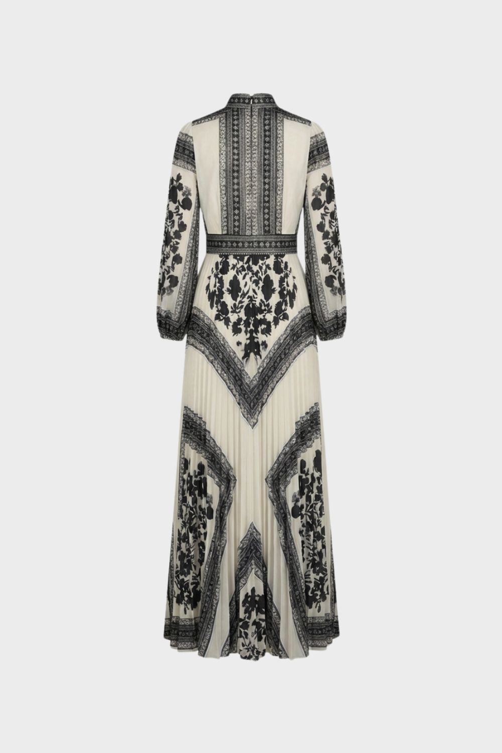 Women's Patterned Long Sleeve Maxi Dress with Stand-Up Collar