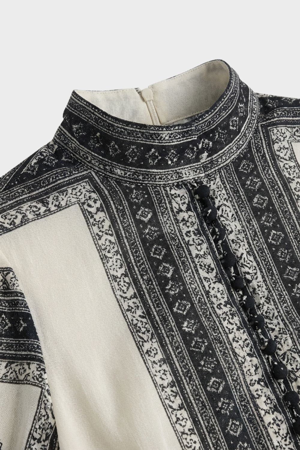 Women's Patterned Long Sleeve Maxi Dress with Stand-Up Collar