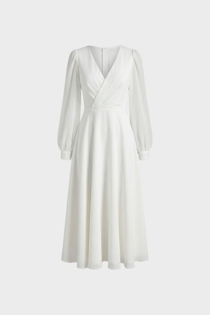 Women's V-Neck Long Sleeve Midi Dress