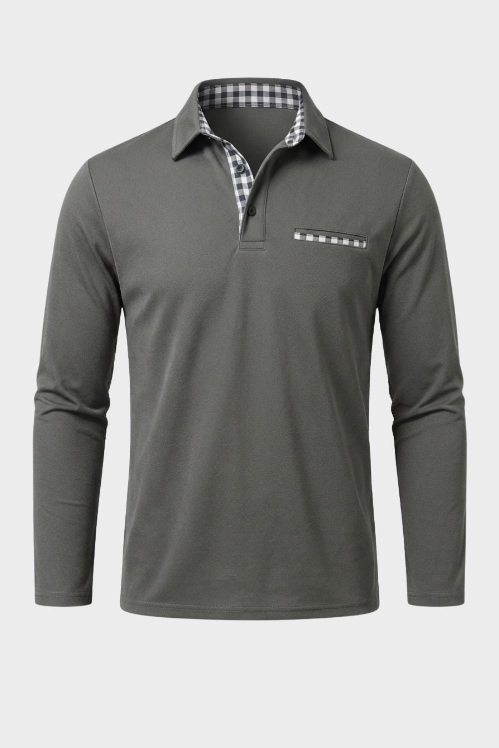 Men's Long Sleeve Polo Shirt with Collar & Chest Pocket