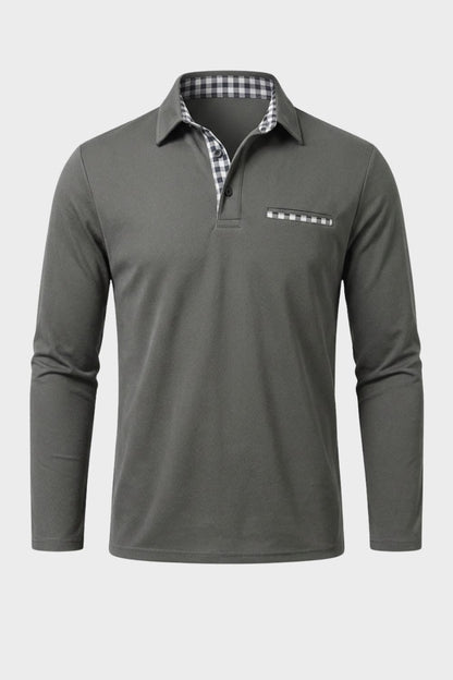 Men's Long Sleeve Polo Shirt with Collar & Chest Pocket