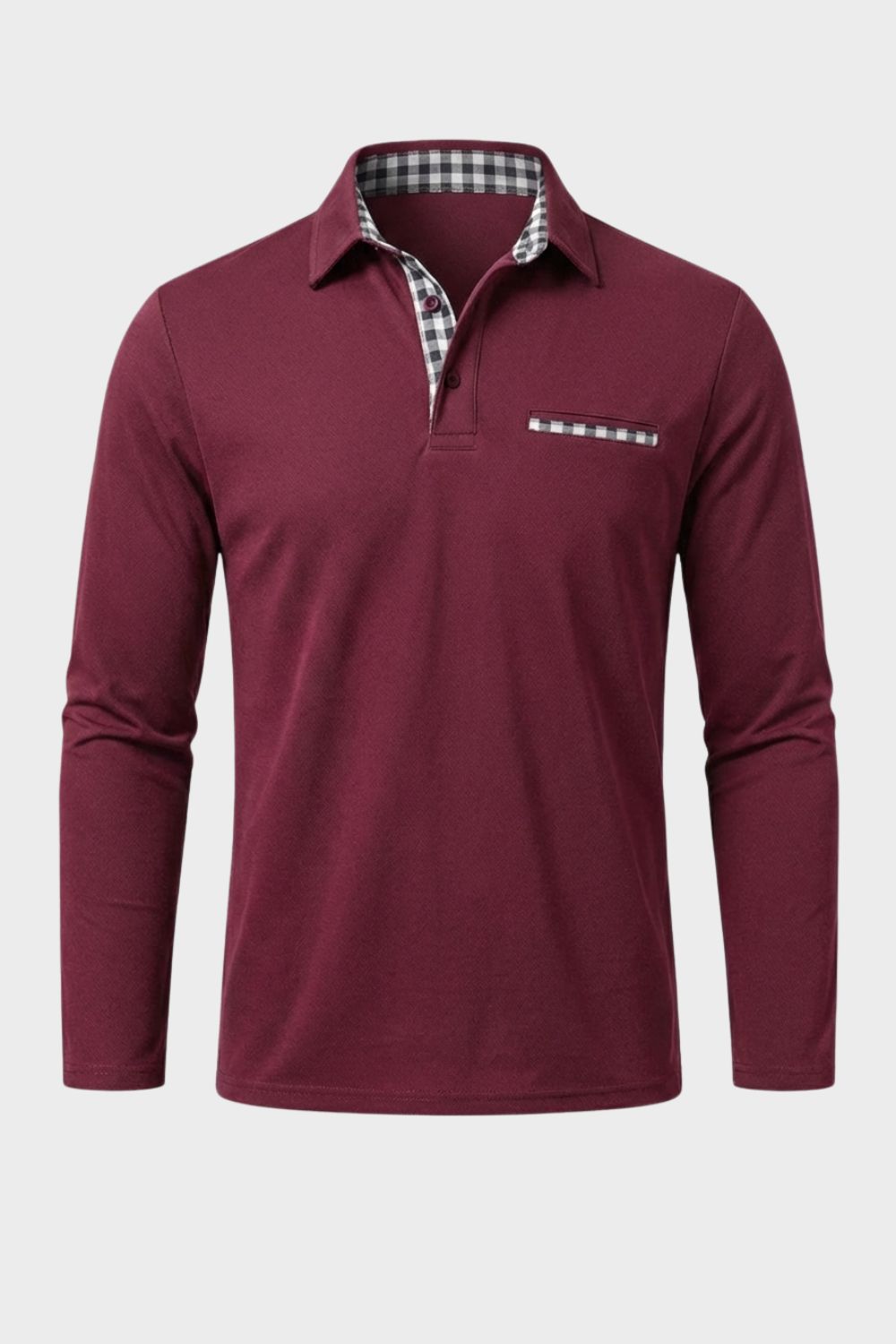 Men's Long Sleeve Polo Shirt with Collar & Chest Pocket