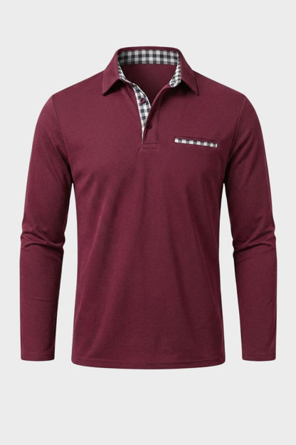 Men's Long Sleeve Polo Shirt with Collar & Chest Pocket