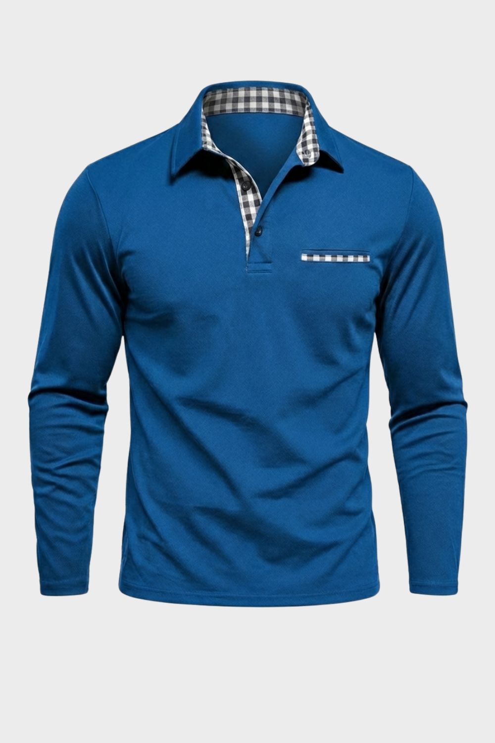 Men's Long Sleeve Polo Shirt with Collar & Chest Pocket