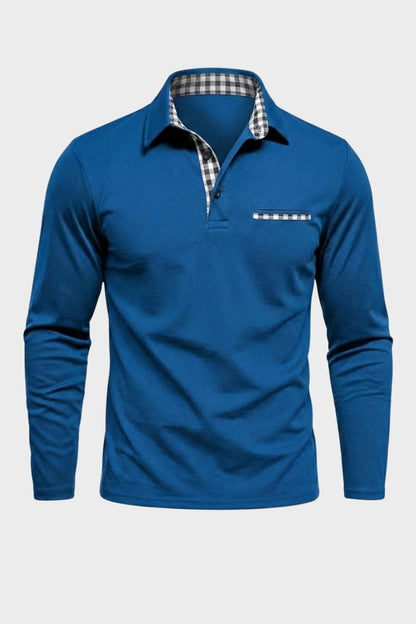 Men's Long Sleeve Polo Shirt with Collar & Chest Pocket