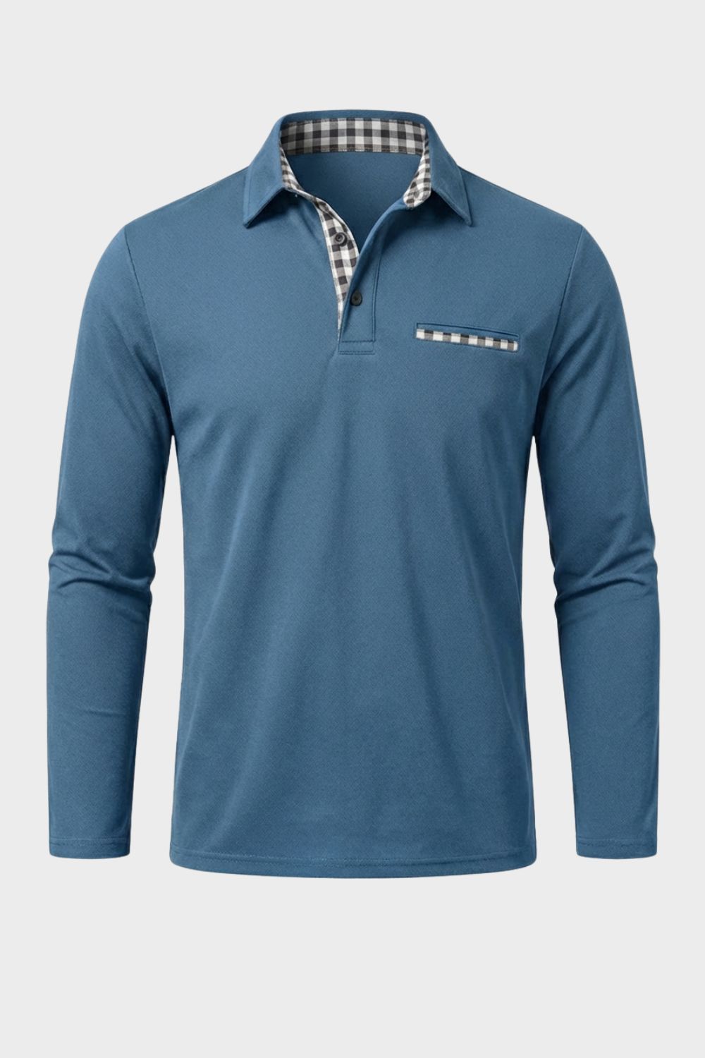 Men's Long Sleeve Polo Shirt with Collar & Chest Pocket