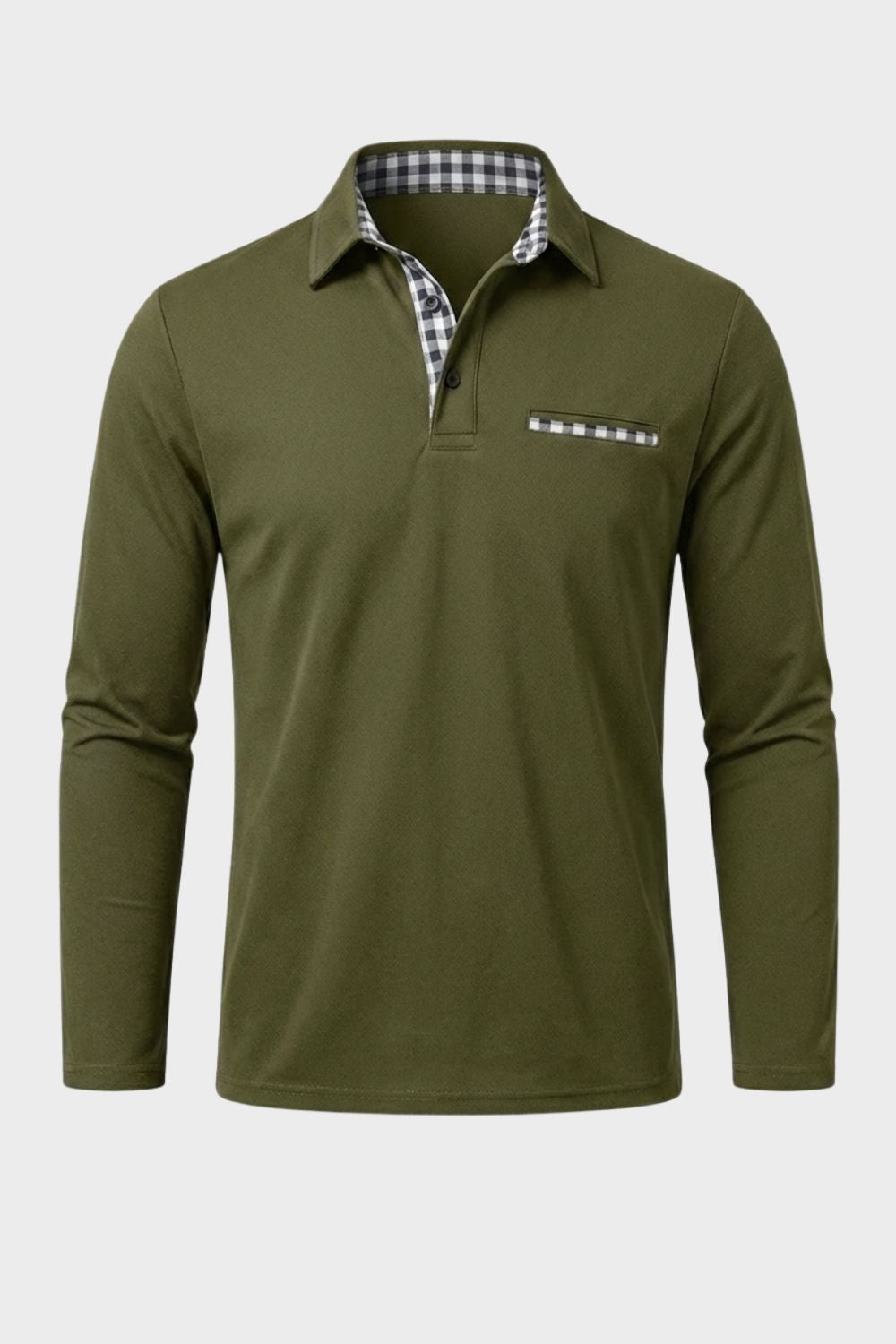 Men's Long Sleeve Polo Shirt with Collar & Chest Pocket
