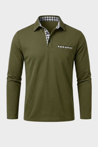 Men's Long Sleeve Polo Shirt with Collar & Chest Pocket