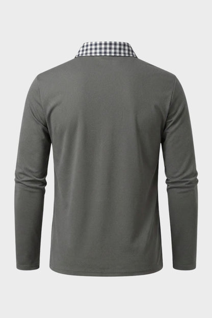 Men's Long Sleeve Polo Shirt with Collar & Chest Pocket