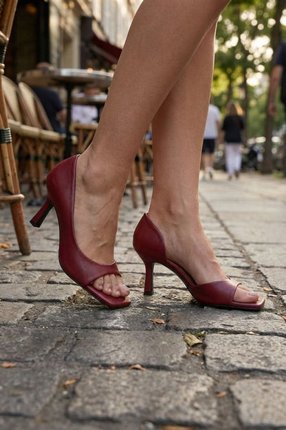 Women's Square Toe Leather High Heels