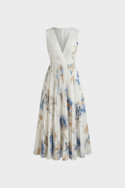 Women's V-Neck Midi Dress with Pleats