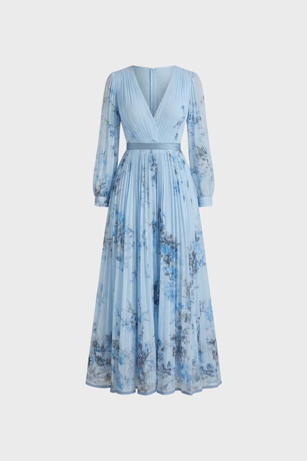 Women's V-Neck Midi Dress with Pleats