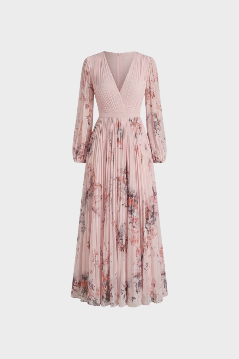 Women's V-Neck Midi Dress with Pleats