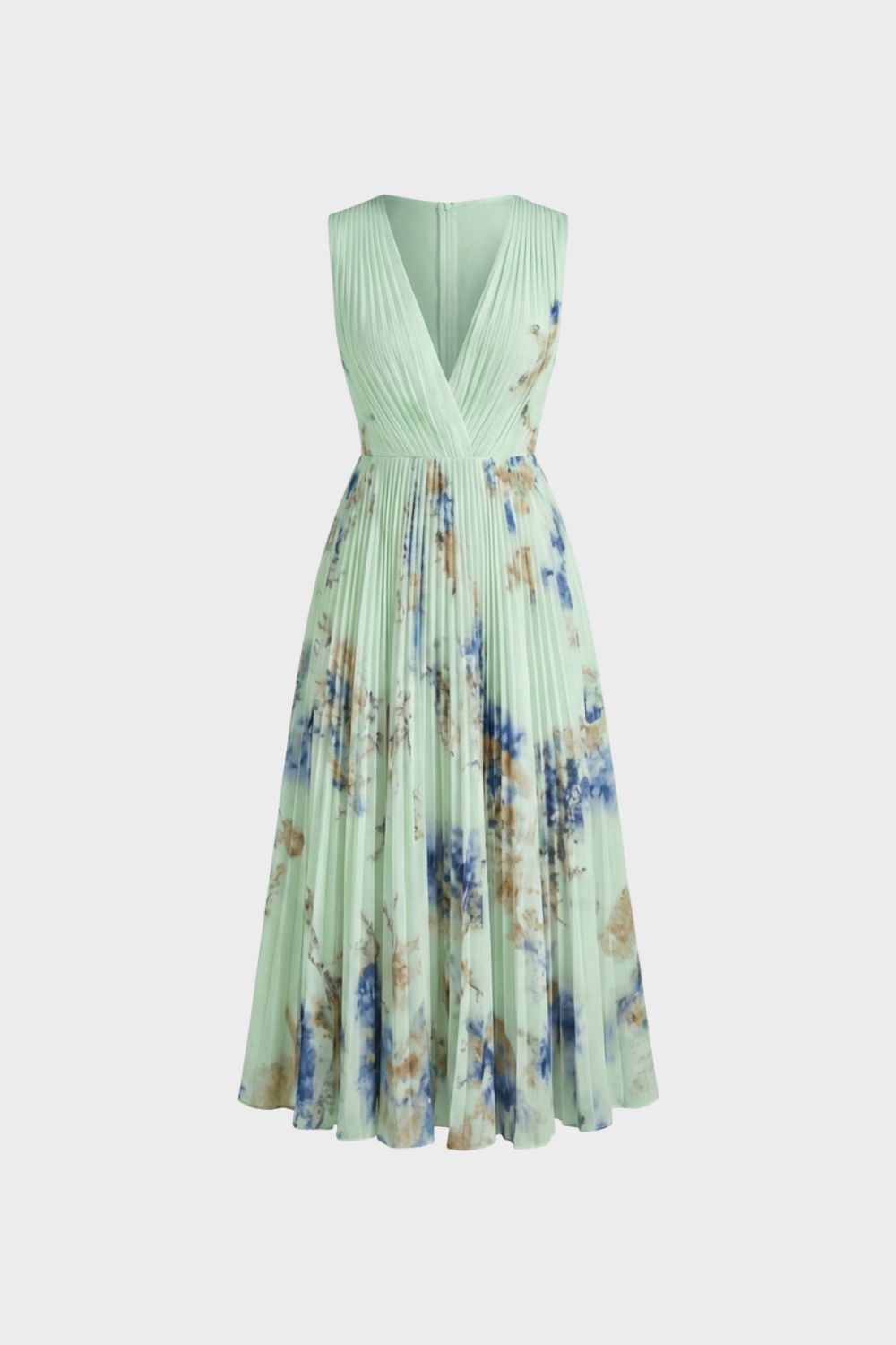 Women's V-Neck Midi Dress with Pleats