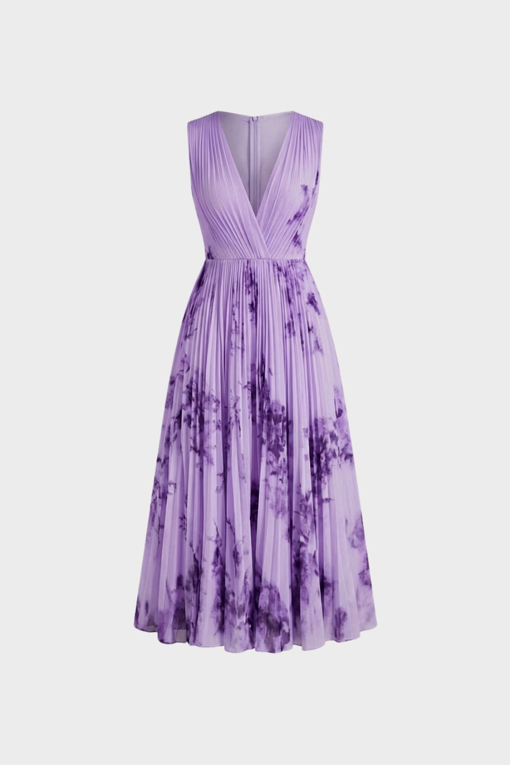 Women's V-Neck Midi Dress with Pleats