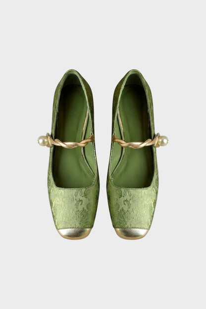 Women's Pearl Strap Mary Jane Ballet Flats