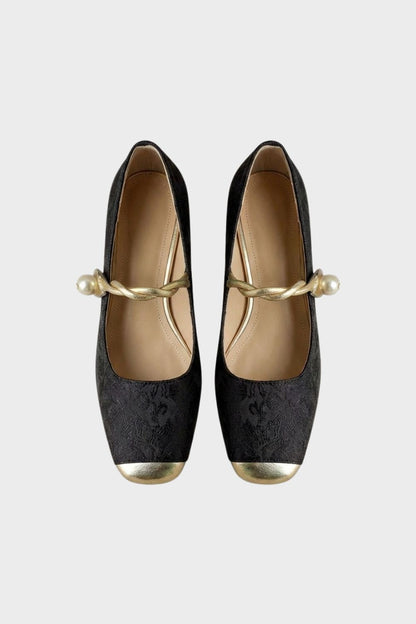 Women's Pearl Strap Mary Jane Ballet Flats