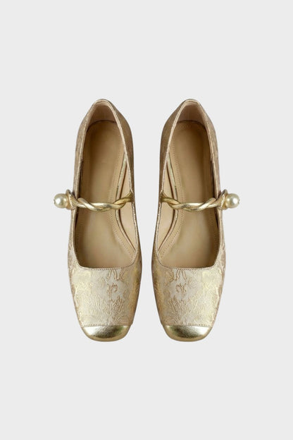 Women's Pearl Strap Mary Jane Ballet Flats