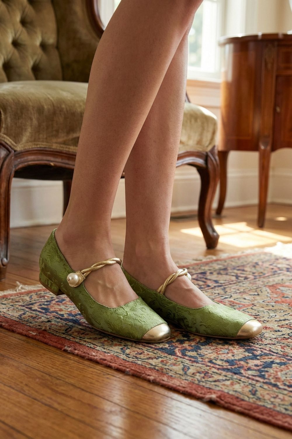 Women's Pearl Strap Mary Jane Ballet Flats