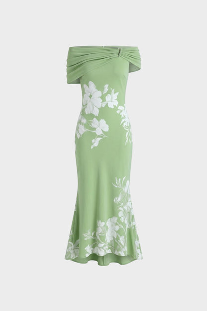Women's Floral Print Off-Shoulder Maxi Dress – Figure-Hugging