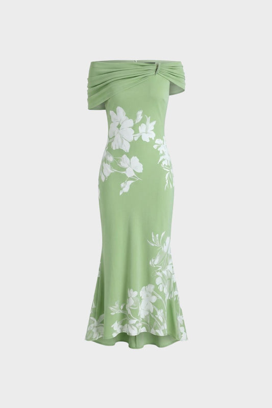 Women's Floral Print Off-Shoulder Maxi Dress – Figure-Hugging