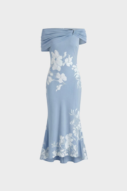 Women's Floral Print Off-Shoulder Maxi Dress – Figure-Hugging