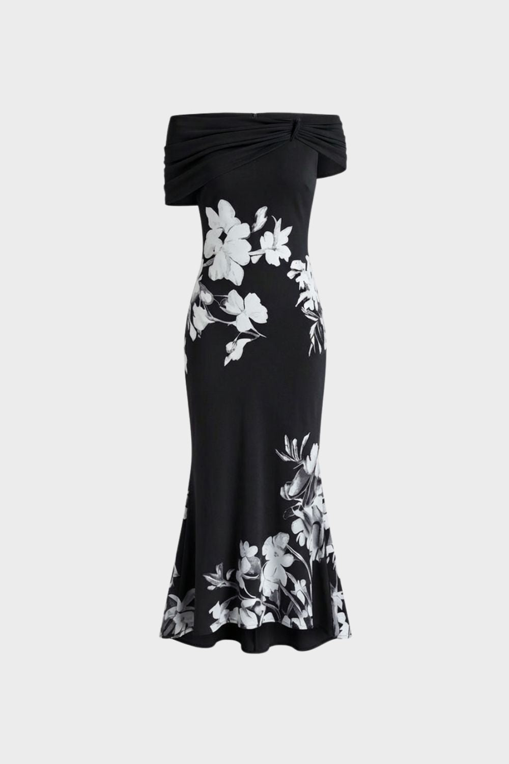 Women's Floral Print Off-Shoulder Maxi Dress – Figure-Hugging