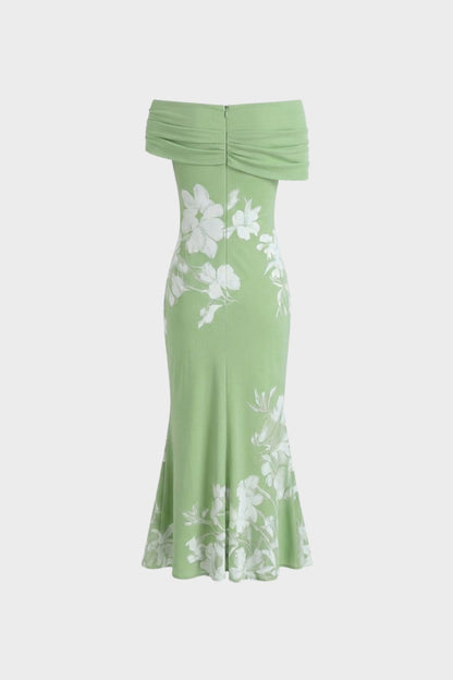Women's Floral Print Off-Shoulder Maxi Dress – Figure-Hugging