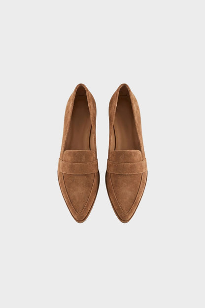 Brown Suede Pointed Loafers for Women
