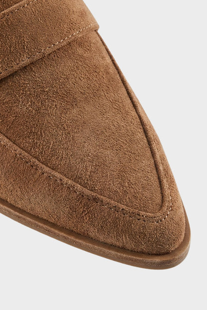 Brown Suede Pointed Loafers for Women
