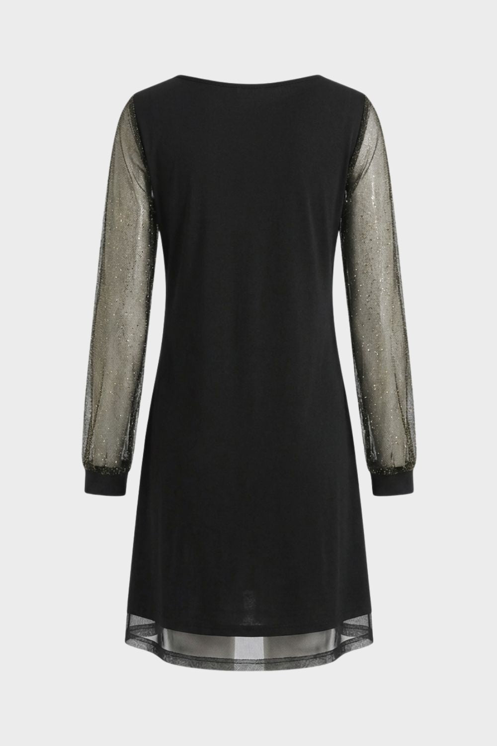 Black A-Line Women's Dress with V-Neck and Glitter Sleeves