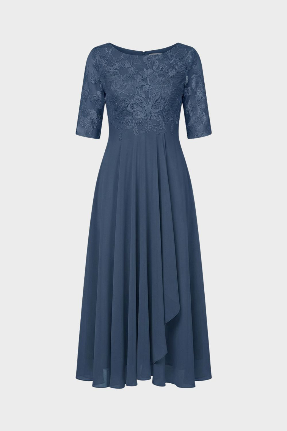 Champagne Women's Chiffon Maxi Dress with Lace Top and 3/4 Sleeves